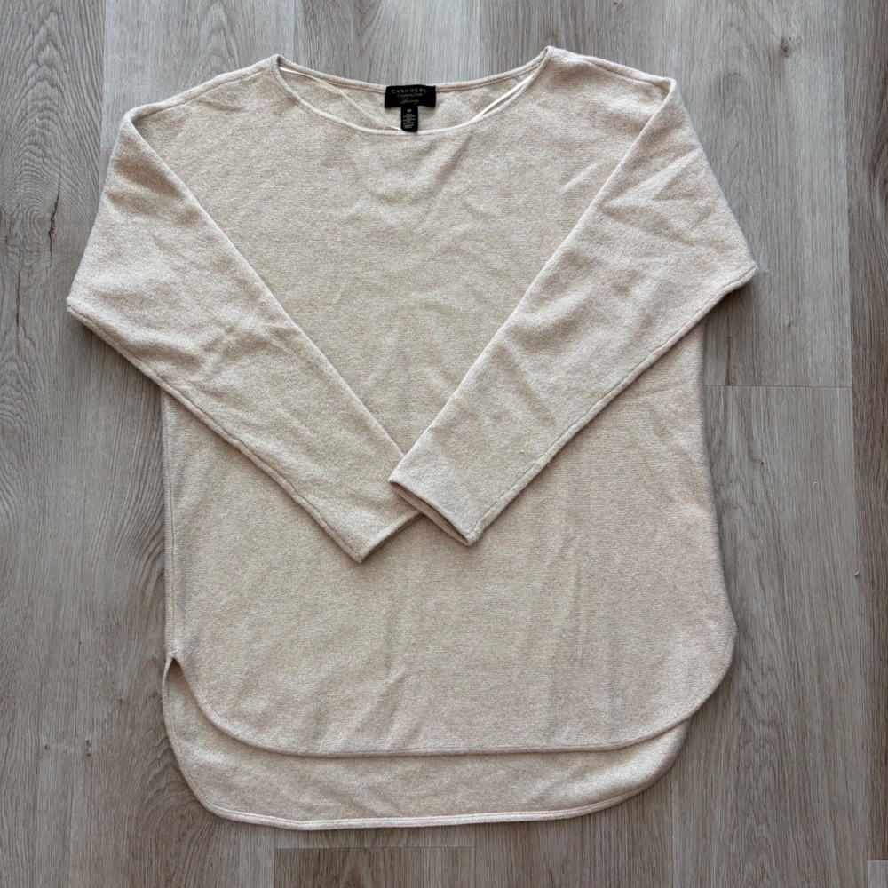 Charter Club Luxury Cashmere Metallic Shimmer Sweater Tunic Beige Boat Neck M